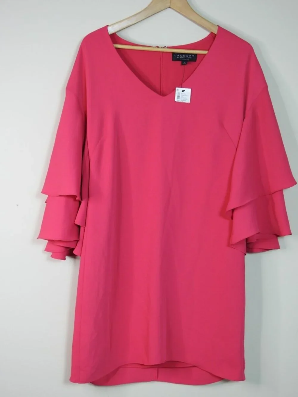 New Laundry By Shelli Segal Pink Dress Size 6 Bell Sleeve V Neck NWT Shift - Picture 2 of 8